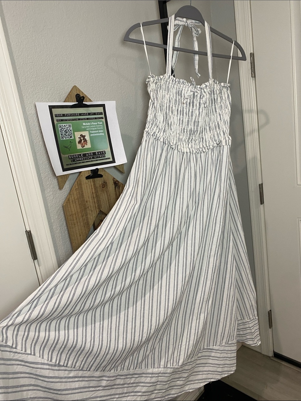 Altar'd State White and Gray Strapless Smocked Midi Dress XL cotton - Picture 6 of 8